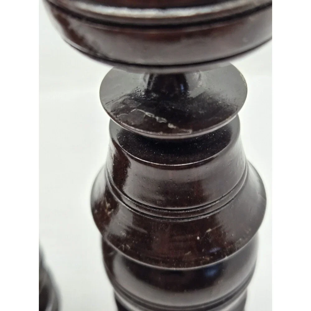 Antique Hand Made Turned Wood Gothic Style Wooden Candle Stick Holder Old World